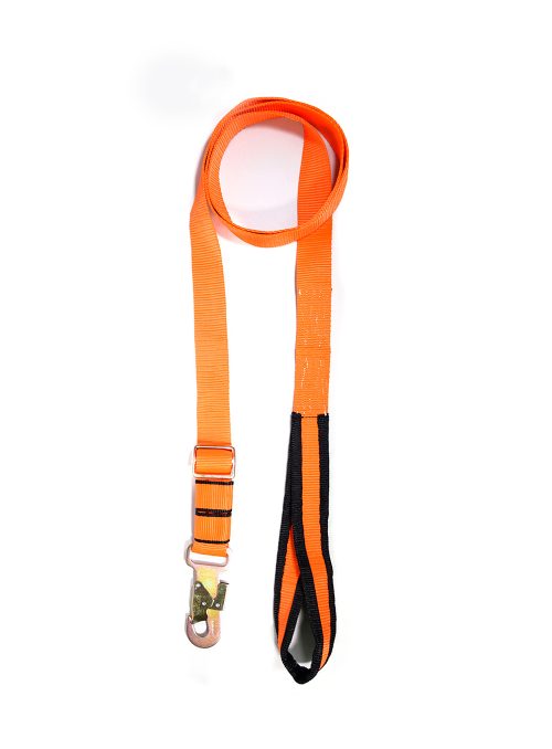 Cola de amarre petrolera regulable de 2,5m a 5m con mosqueton de 18mm y ojal invertido de 400mm.