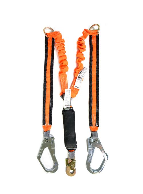Cabo de vida anticaidas petrolero dos ramas elastizadas, amortiguador, mosquetones 55mm y argollas D intermedias