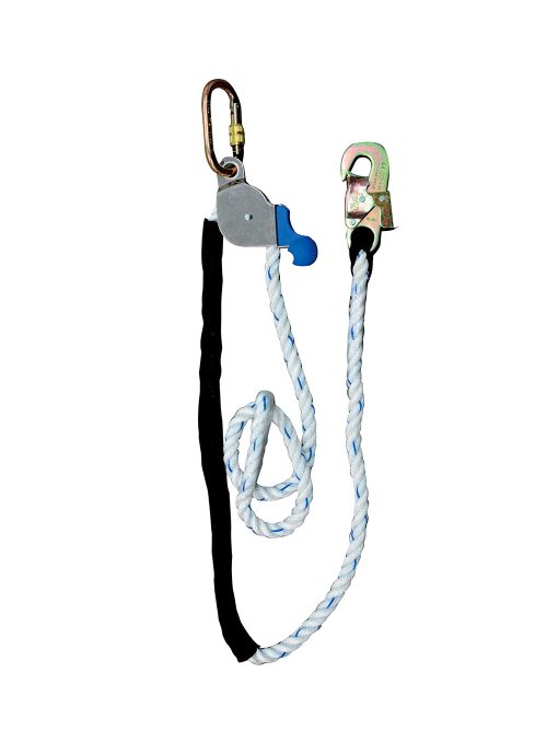 Cabo de posicionamiento encuerda retorcida de Ø14mm regulable de 0.9 a 3m con funda protectora y mosquetón de 18mm