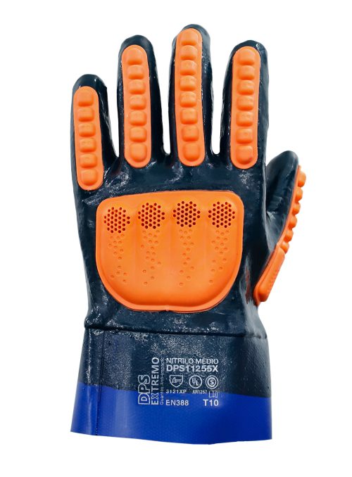 Guante Nitrilo Medio Baño Completo Azul Puño de Lona PVC Azul con TPR Anti-Impacto