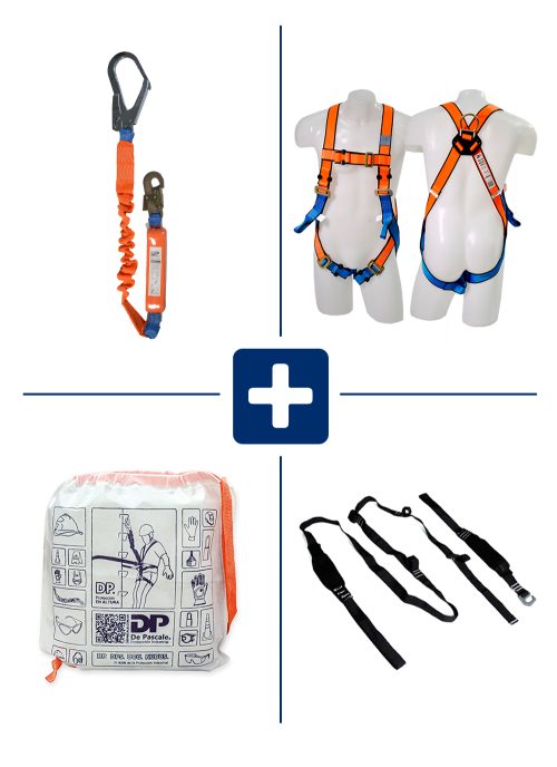 KIT COMPUESTO POR ARNES DPA00001, COLA DE AMARRE ANTICAIDAS DPA000102, ANTITRAUMA Y BOLSO PARA TRANSPORTE