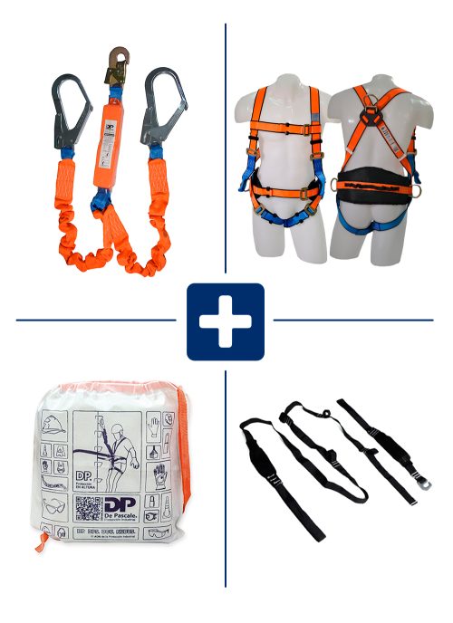 KIT COMPUESTO POR ARNES DPA00003, COLA DE AMARRE ANTICAIDAS DPA000103, ANTITRAUMA Y BOLSO PARA TRANSPORTE