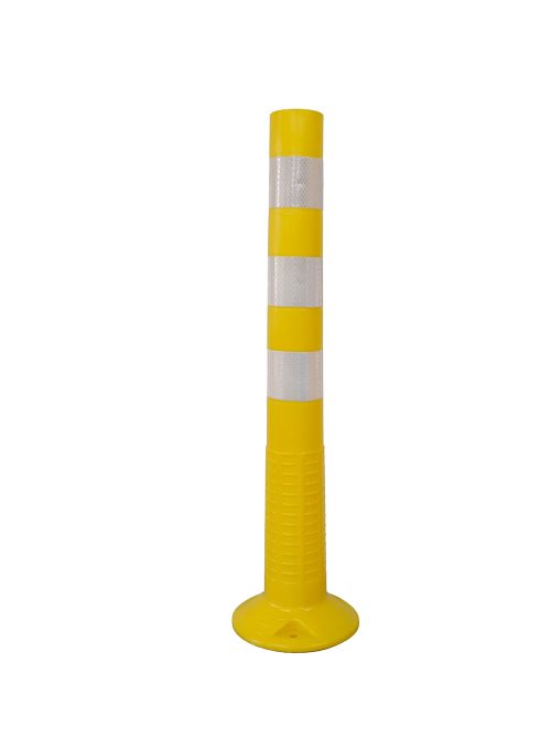 Poste Bolardo PE Amarillo 75 cm Para Amurar, 3 Bandas Reflectivas 7.5 cm, Peso 630 g