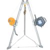 Trípode telescópico de aluminio. Altura de 1,35 a 2,40m. Diametro de base de 1,14 a 2,10m. Capacidad 150 Kg. Malacate co