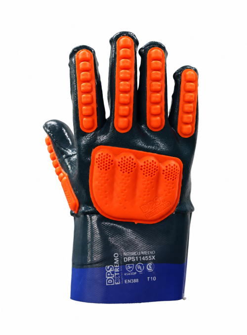 Guante Nitrilo Medio Baño Completo Azul Puño de Lona resistente al corte Antishock